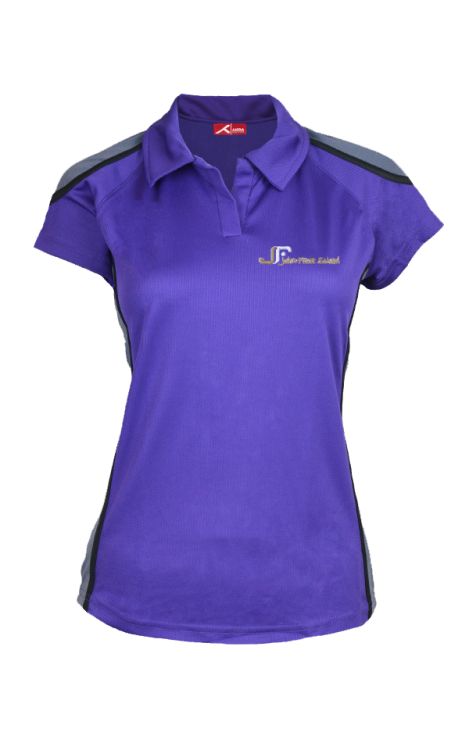 Girls polo badged with The John Frost School logo purple