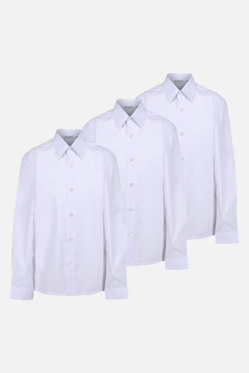 3 Pack Long Sleeve Slim Fit Easy Iron School Shirts White (3-16+ Years)