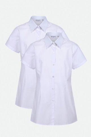 2 Pack Short Sleeve Slim Fit Easy Iron School Blouses White (3-16+ Years)