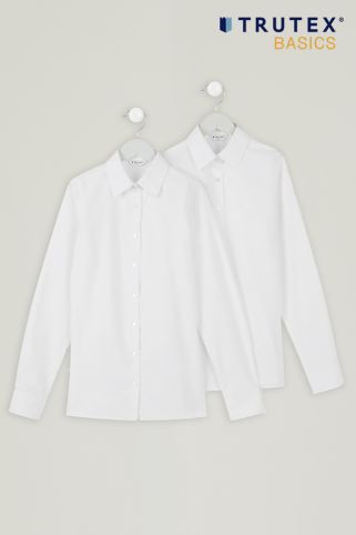 2 Pack Long Sleeve Slim Fit Easy Iron School Blouses White (3-16+ Years)