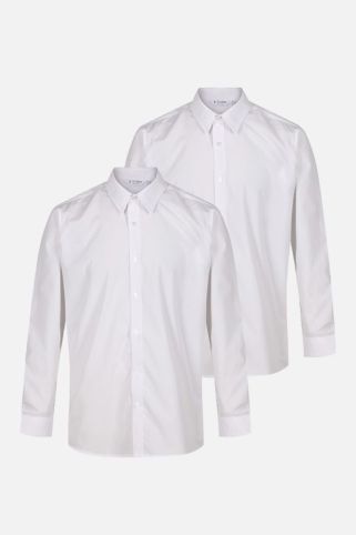 2 Pack Long Sleeve Slim Fit Non-Iron School Shirts White (9-16+ Years)