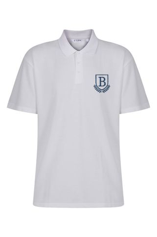 Senior white poloshirt badged with school logo