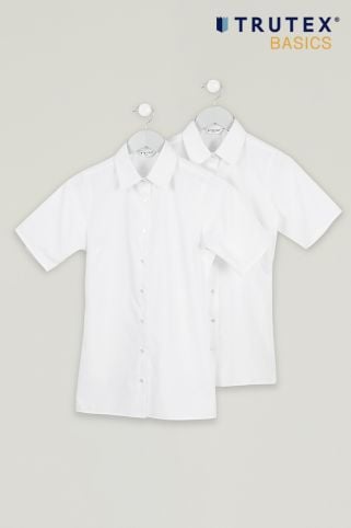 2 Pack Short Sleeve Slim Fit Easy Iron School Blouses White (3-16+ Years)