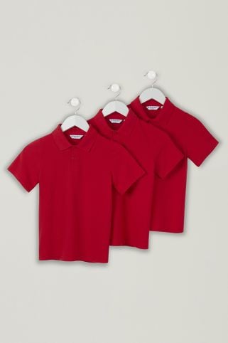 3 Pack Standard Fit Short Sleeve Polo Shirts Bright Red (3-16 Years)