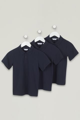 3 Pack Standard Fit Short Sleeve Polo Shirts Navy (3-16 Years)