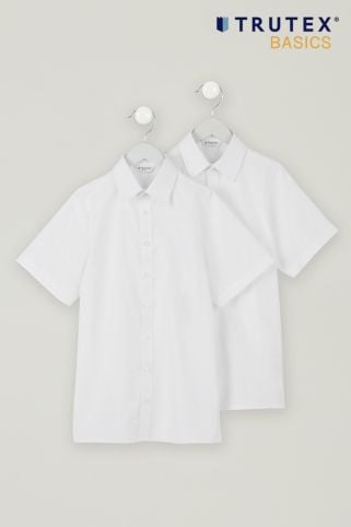 2 Pack Short Sleeve Slim Fit Easy Iron School Shirts White (3-16+ Years)